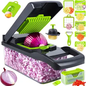 Kingwise Smart Kitchen Gadgets Manual Madoline 16 in 1 Food Chopper Multi Functional Vegetable Cutter Slicer for Easy Chopping & Slicing