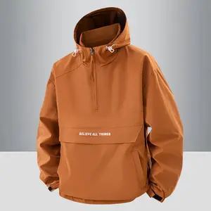 Spring and Autumn Men's Jacket Hooded Jacket, Semi-Zip Pullover, Fashion Personality, Simple Pocket, Suitable for Four Seasons Sports, Casual Outdoor