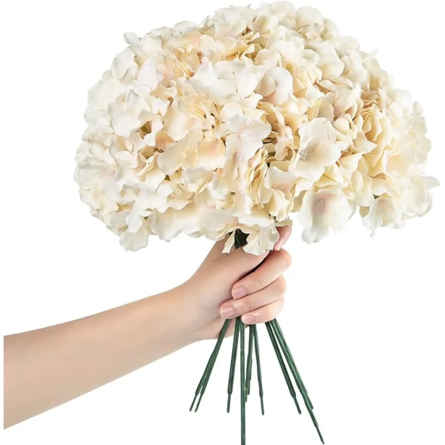 [Artificial Hydrangea Flowers] 10 Pieces Realistic Champagne Artificial Hydrangea Flowers with Stems - Plastic Hydrangea Bouquet for Home, Wedding, and Party Decorations - Home Improvement. Decorative Fruit Plants Ornaments