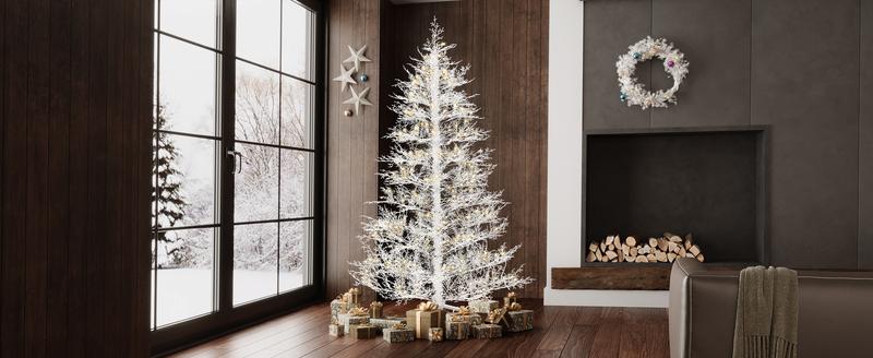 YITAHOME 6/7.5FT Prelit Birch Tree with Remote, White Artificial Christmas Tree with Warm-White & Multi-Color Switchable Fairy Lights, with PE Tips, for Indoor Home Thanksgiving Christmas Holiday Decor