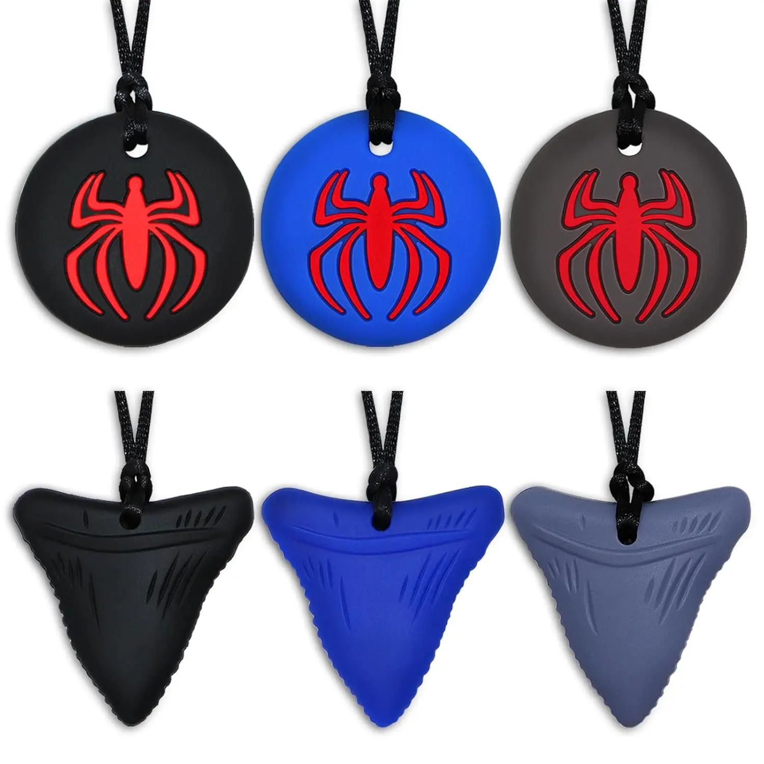 JNS20 Chew Necklaces for Sensory Kids Boys Girls and Adults, 6 Pack Sensory Necklace for Autism, ADHD, SPD, Silicone Adult Teething Necklace Reduce Chewing Biting Fidgeting