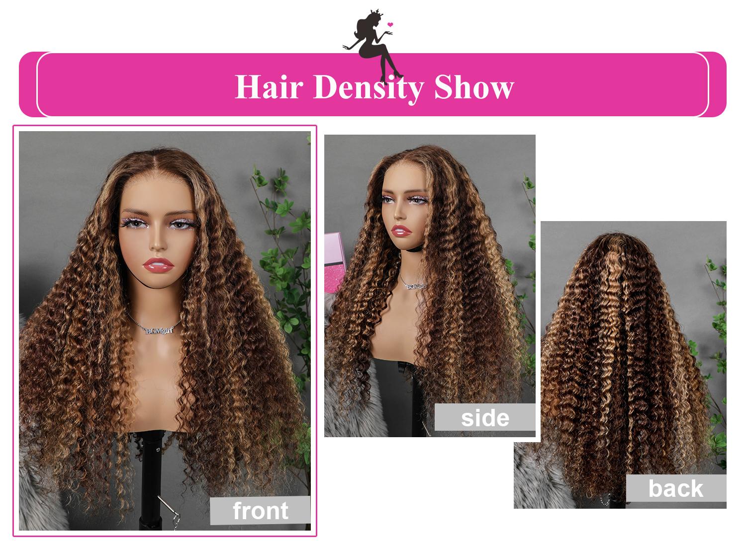 BGMgirl Highlight Brown Kinky Curly Deep Wave 6*4 Wear Go Water Wave 180% Density Kinky Straight Glueless Pre Plucked Pre Cut Lace Closure Human Hair Wig eve valentines day gift