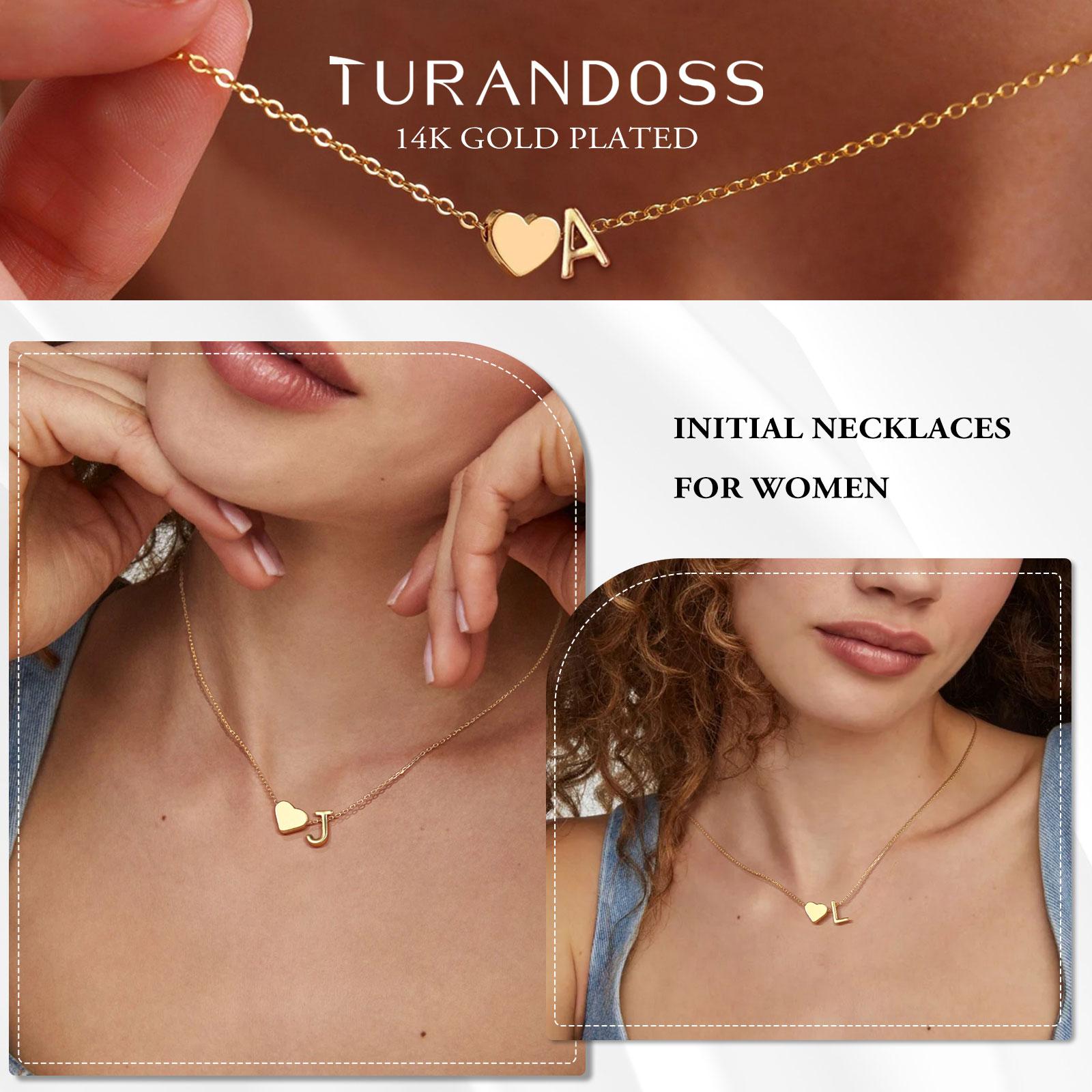 Turandoss Tiny Initial Necklaces for Women Golden Heart Letter A-Z Necklace Dainty Heart Name Necklace Personalized Initial Tag Pendant Birthday Gifts Anniversary Gifts Jewelry for Women Girls Valentine’s Day Gift SpringStatements