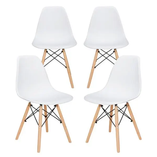 ZENSTYLE Modern Curved DSW Shell Dining Room Chairs, Set of 4 Plastic Lounge Chairs with Curved Seat and Solid Wood Legs, Easy-Install Indoor Furniture, Set Of Four
