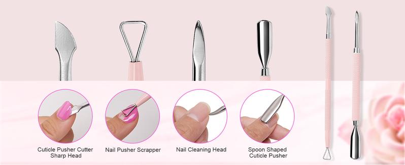Makartt Cuticle Trimmer with Cuticle Pusher, 3 PCS Pink Nail Cuticle Nipper Professional Pedicure Manicure Tools with Stainless Steel Dual End Pusher, Nail Scraper Nail Care Nail Art