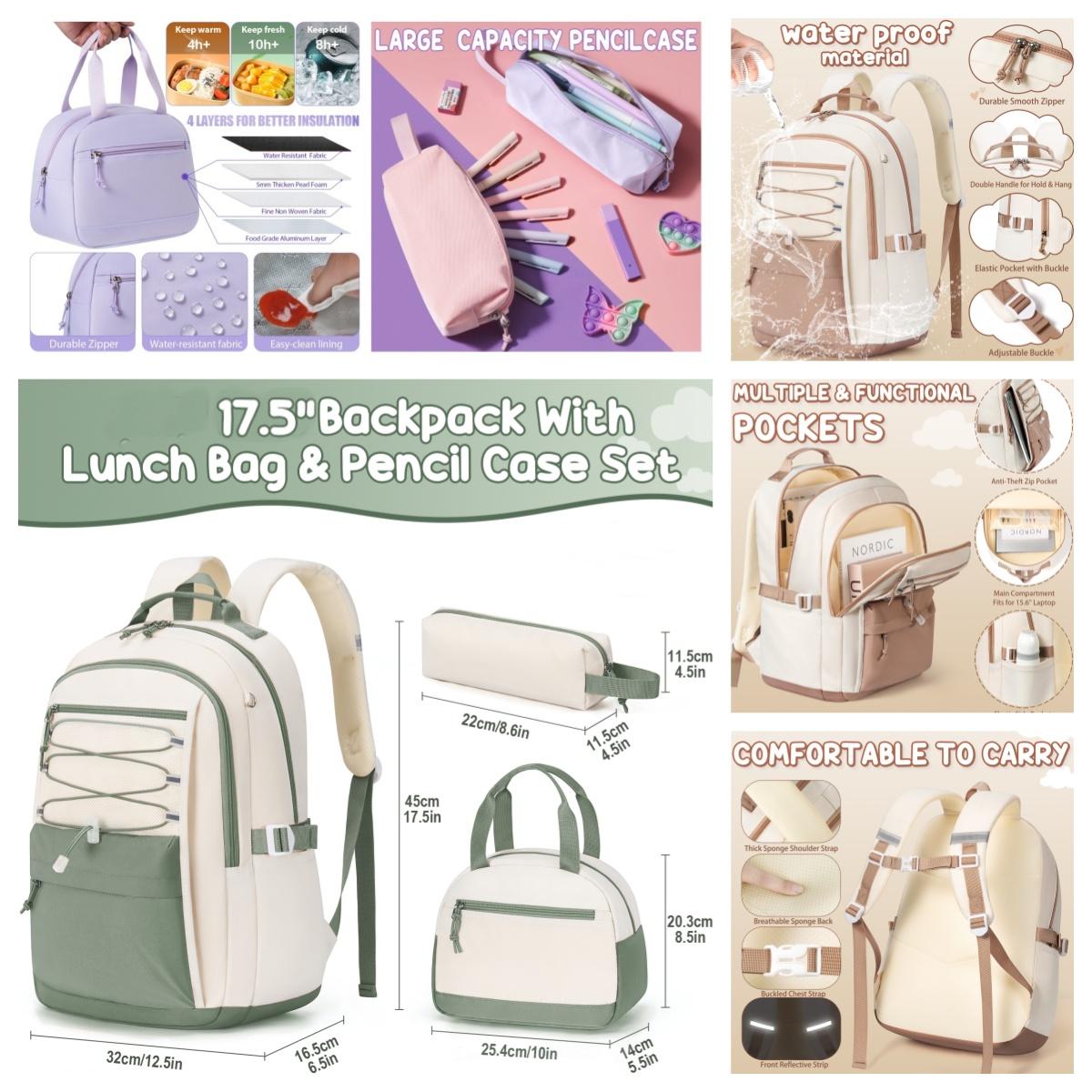 Fimibuke 3PCS Waterproof Backpack for School,Bookbag Set with Lunch Box & Pencil Case,colorful/Laptop/Luminous school bag for Elementary Middle High School,Backpag with Stationery,Back to School Gift,Birthday's Gift