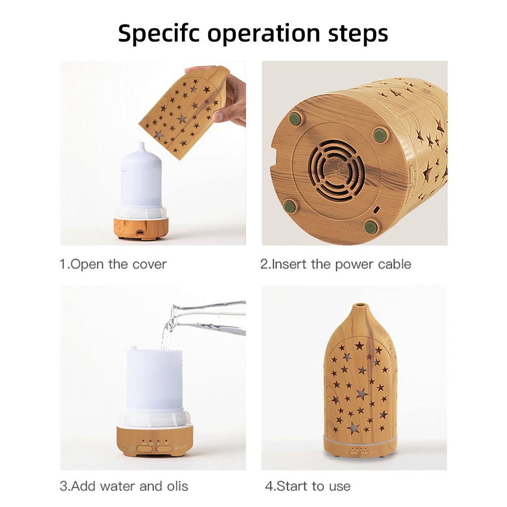 Star Hollow Essential Oil Diffuser  7 Adjustable LED Lights Customizable Colors, Whisper-Quiet & Safe Auto Off