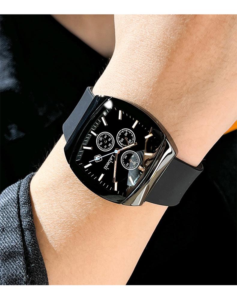 Fashionable watch unisex tonneau-shaped watch – a perfect combination of sport and style, featuring analog-digital dual display, multifunction design, waterproof and luminous features, and a date display.