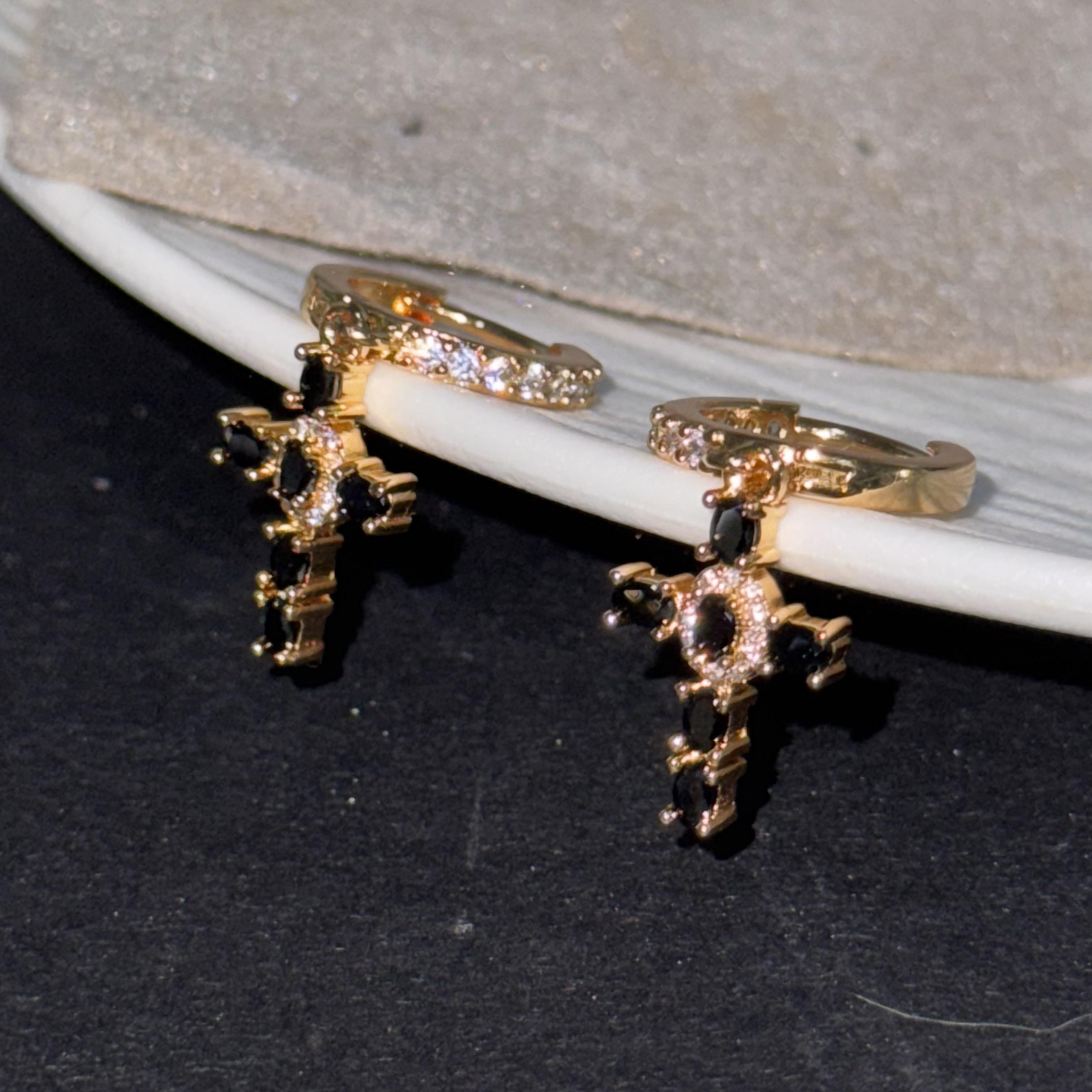 LunaStdla Rainbow Cross Hoop Earrings - Dainty Multicolour Zirconia Faith Cross Vintage Glam Y2K Vibes for Women Girls Suitable for Daily Outfits Church Festival Chrismas Gift for Girlfriend Mom