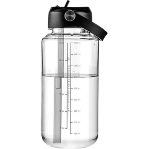 32 oz Clear Water Bottle with Straw,Tritan BPA-Free, Wide Mouth, Leak Proof - for Gym, Travel, Home, School, Office (Clear)