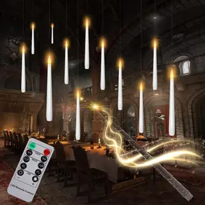 12 PCS Flameless Floating Candles with Wand & Remote,Hanging Taper Candles For Halloween Decorations.