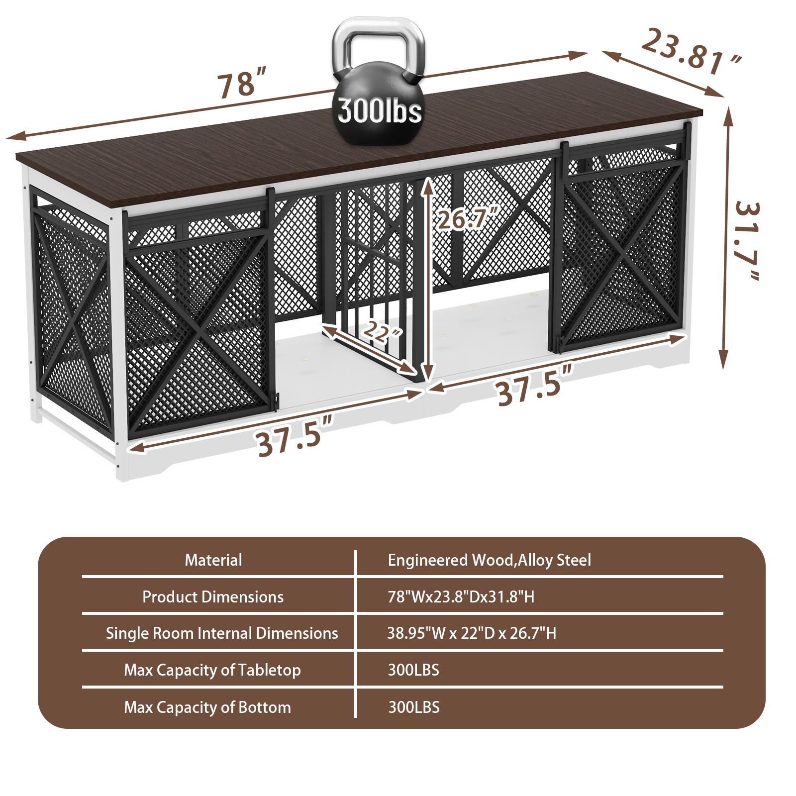 【SpringGlowUp】COZPAW 78" Dog Crate Furniture for 2 Dogs,Extra Large Breed Double Chew-Resistant Indoor Pet House,Heavy Duty Wooden XXL Large Kennel, Furniture Style XL Dog Cage, Max 300lbs Capacity (Grey)
