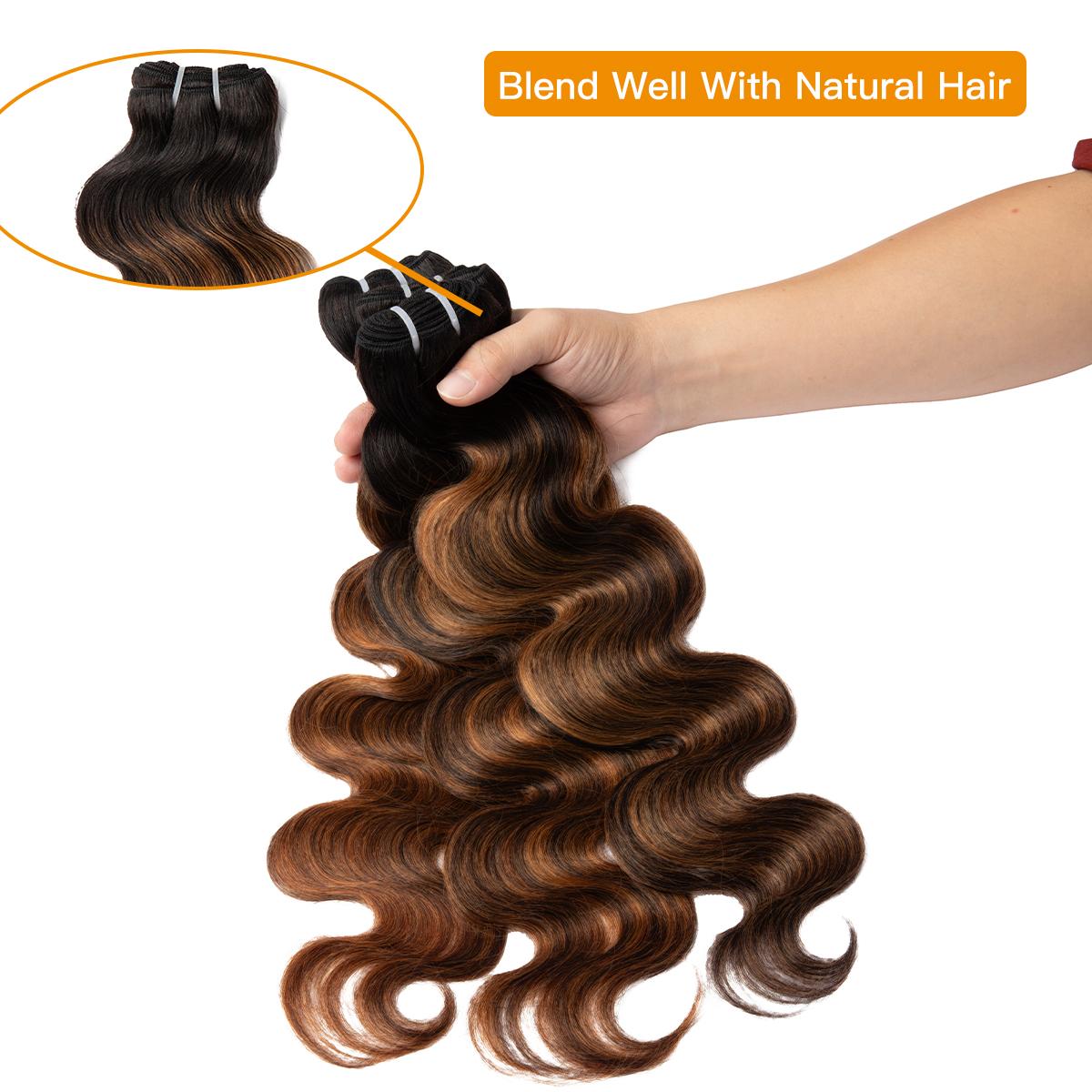 [Wequeen] #FB30 Highlight Hair Bundles Brazilian Colored Human Hair #T1B/P4/27 Body Wave Straight Quick Weave Sew in/Glue in Budget Friendly 10A