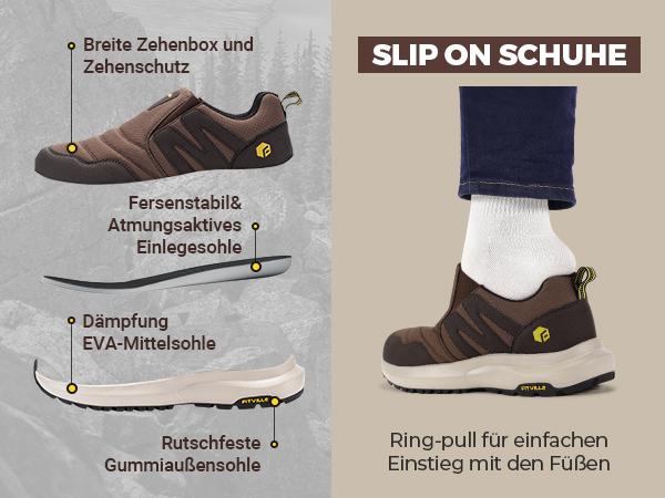 FitVille Men's Explorer Outdoor Slip-On Sneakers V2 Durable Synthetic Leather Rubber Sole for Casual Walking and Running Outdoorfun Athletic Shoes Mesh Shoes