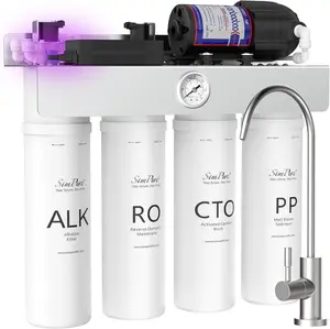 SimPure T1-400ALK Alkaline Reverse Osmosis System, NSF/ANSI 58 Certified, Tankless RO Water Filter System 400 GPD, pH+ Remineralization Water Filtration Under Sink, BPA Free, Built-in Pump