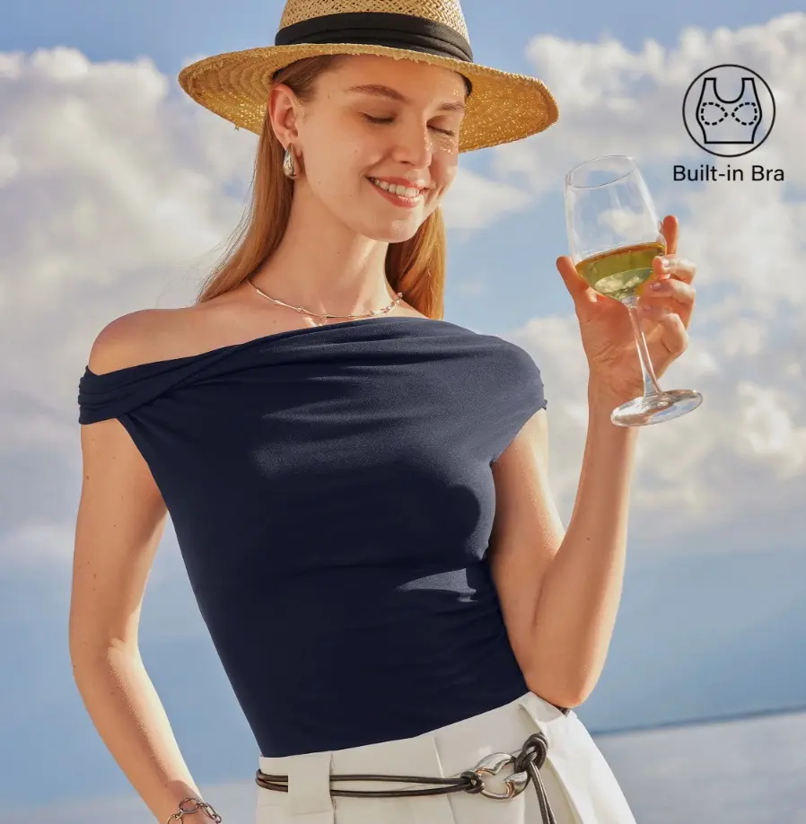 OGL Multi-wear Versatile Necklines Off Shoulder bra tops SkinKiss Womenswear Basic Minimalist Shirts Women Summer Tshirt Short Built-in-Bra strapless top girly summer tops summerwins Casual Breathable Top Casual Fashionable Top cold shoulder tops
