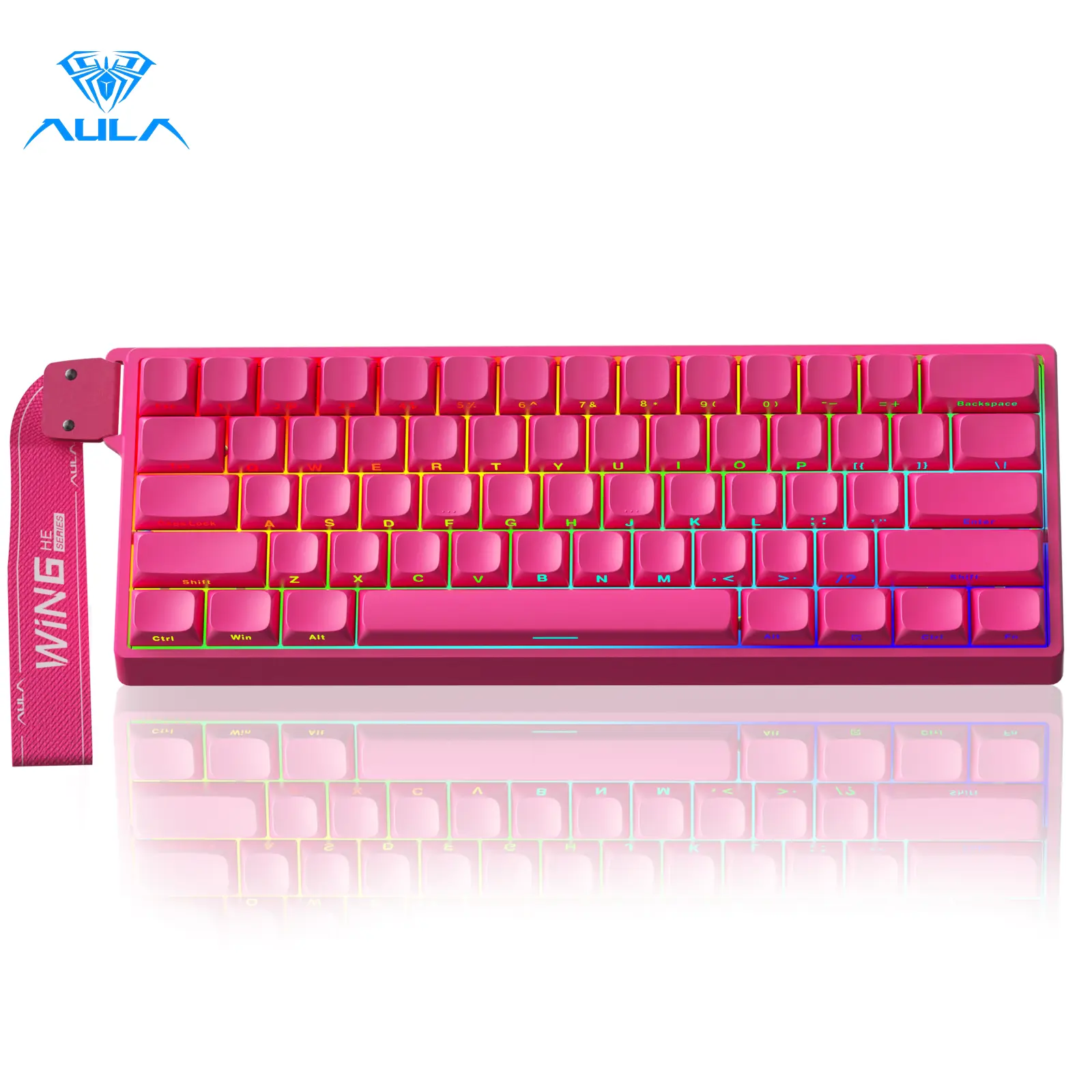 [New]AULA WIN60/68 HE PRO Magnetic Switch 60%Wired Mechanical Gaming Keyboard(Rose Red), 8000Hz Polling Rate,Hot Swappable, Adjustable Actuation Rapid Trigger Mode, RGB Backlit,60 Percent Small Keyboard Gaming Accessories TikTokShopBlackFriday, Customizab