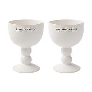 SSUEIM Korean GOOD VIBES Ceramic Mug Cup Set - 280ml Dessert Bowl & Ice Cream Dish, 2-Piece Set
