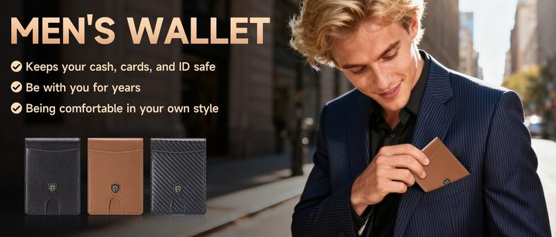 HAILTH Men's RFID Blocking Slim Bifold Leather Wallet - Top Layer Cowhide, 12 Card Slots with Concealed ID Window, 0.8'' Ultra-Thin Front Pocket Design, Premium Gift Box Packaging - Great for Father's Day, Daily Carry & Back to School