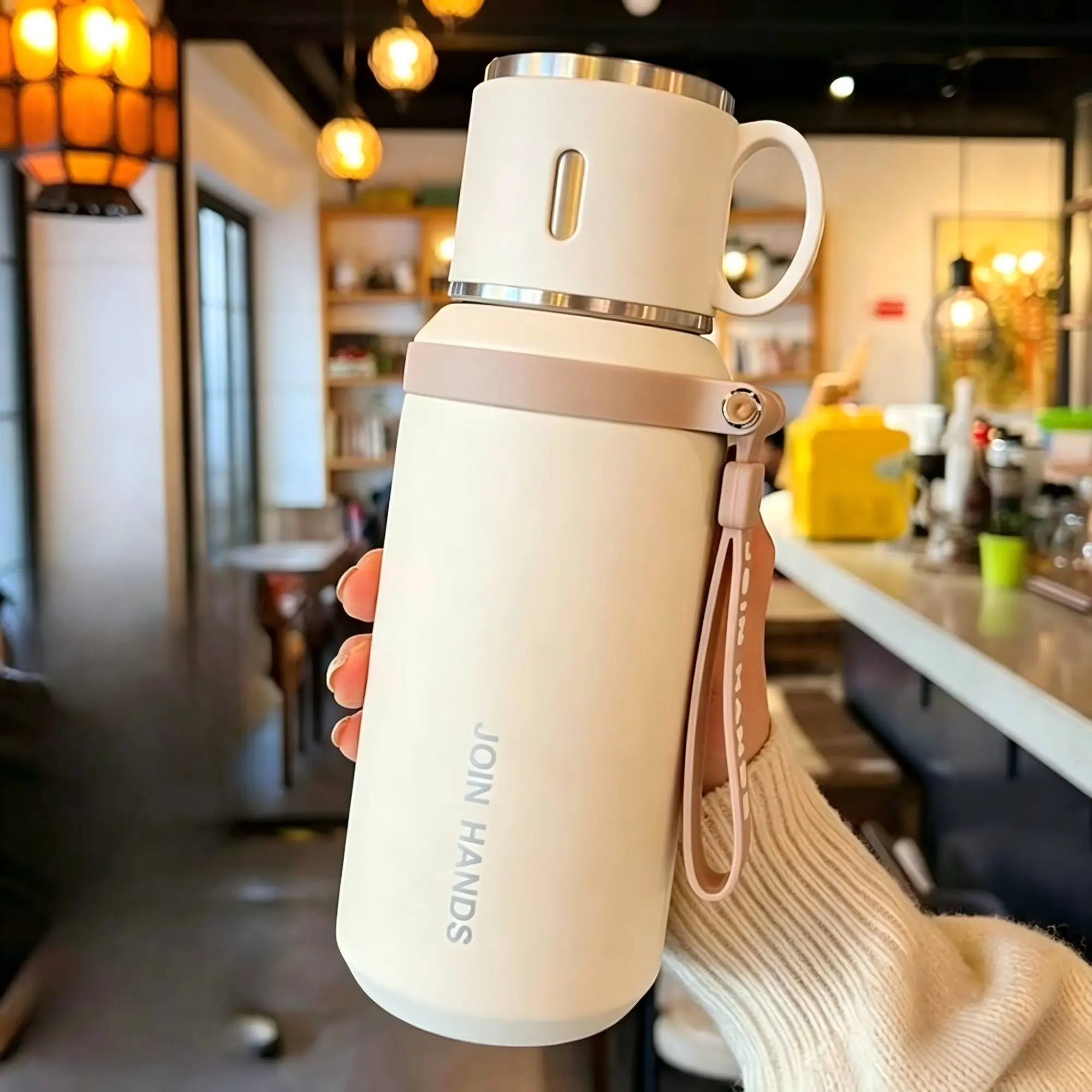 20oz Stainless Steel Insulated Tumbler with Tea Infuser, Insulated Drinkware, Large Capacity Double Wall Leakproof Vacuum Flask with Detachable Lid and Portable Handle, Hot and Cold Coffee Cup for Home Office Travel Camping, Gift for Men and Women