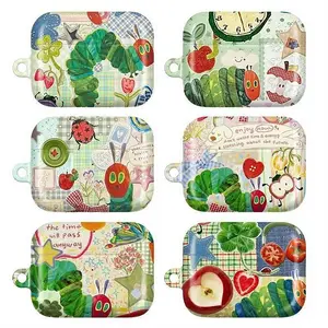 Caterpillar AirPods Case – Cute Vintage Collage Garden Cover for AirPods Pro123 & Airpods 1234 – Colorful Scrapbook Aesthetic, Cottagecore Butterfly & Fruit Design, Protective Glossy Shell, Cute Gift