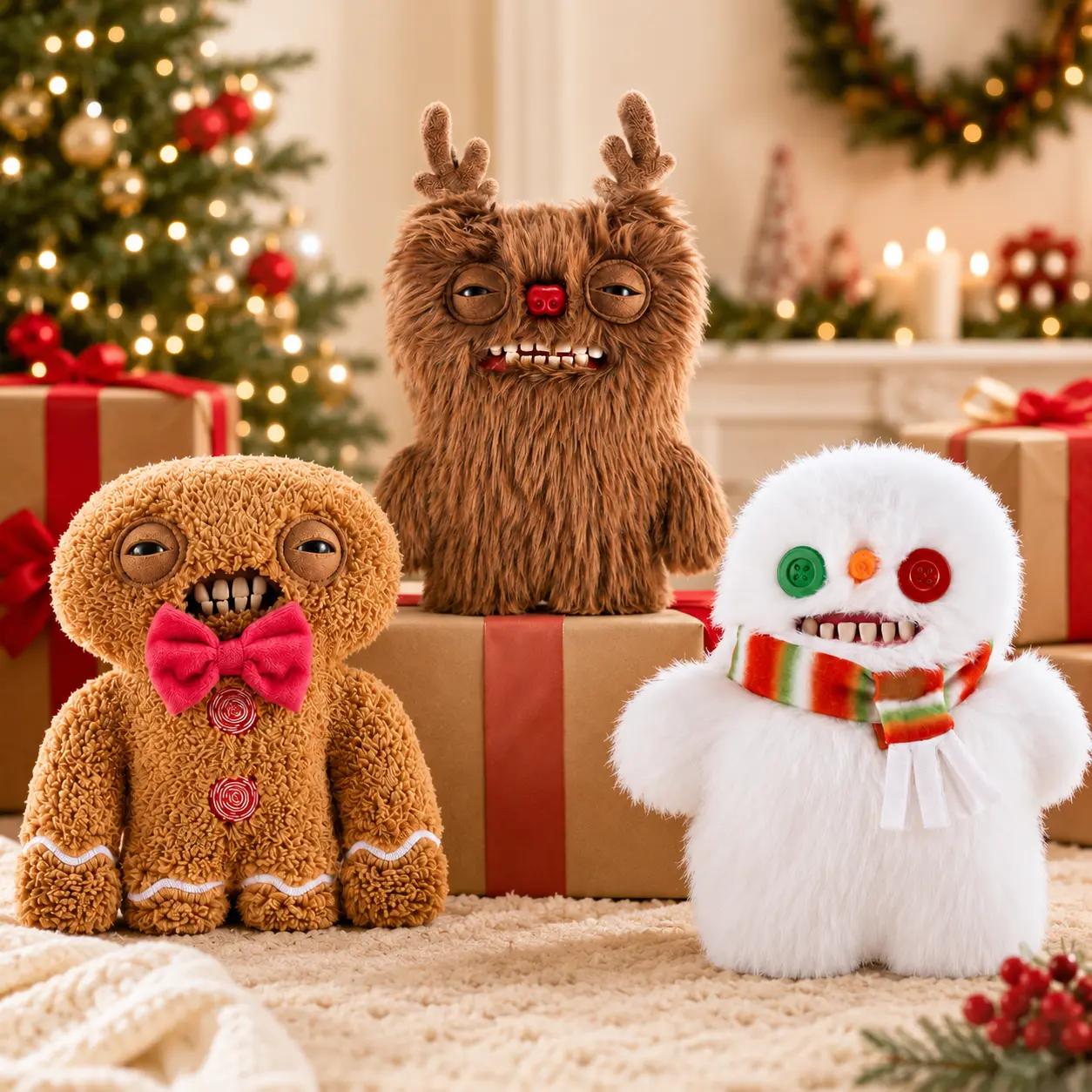Fuggler Funny Ugly Christmas Monster Plush Toys - 9 in Plush Fabric Festive Holiday Limited Edition Stocking Stuffers, Creepy Cute Gag Gift for Adults (Reindeer/Gingerbread/Snowman)