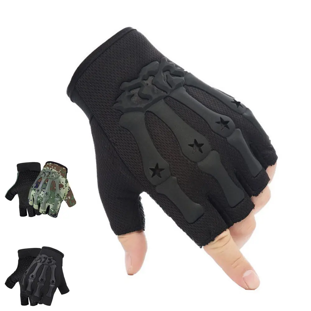 Fingerless Sports Gloves - Black Tactical Non-Slip Breathable Gloves for MTB Cycling, Skateboarding, Black Gloves, Breathable Glove