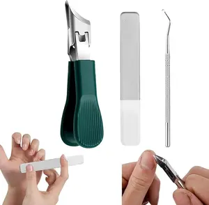 3-Piece Green Eagle Beak Nail Clipper Set -Thick Nail Clipper, Ingrown Toenail Lifter & NailFile |Heavy-Duty Pedicure Kit for Thick &Ingrown Nails, Stainless Steel Grooming Toolsfor Home or Travel
