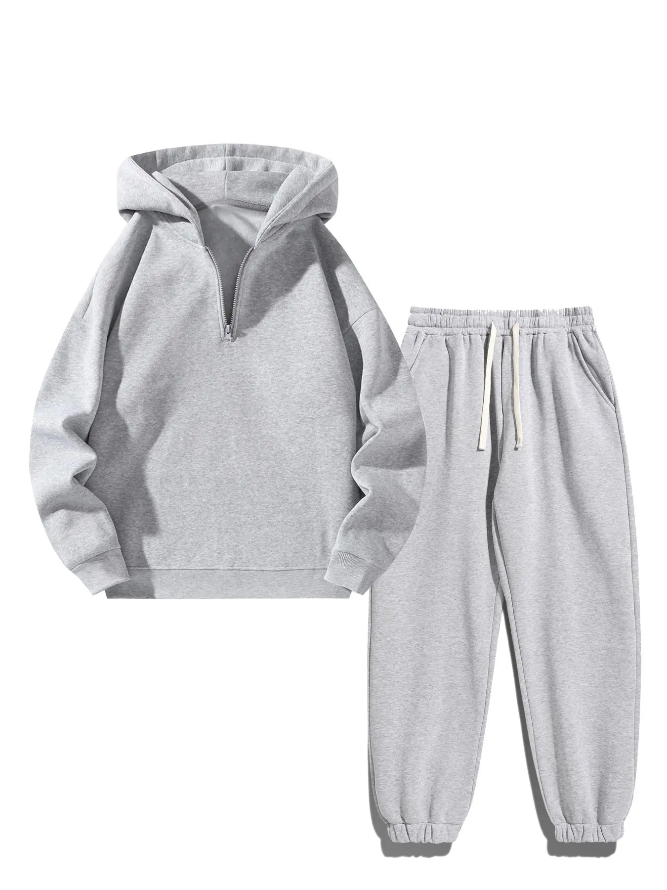 Men's 2-Piece Vintage Plain Knitted Tracksuit Set - Breathable Half-Zip Hoodie with Drawstring, Fitted Stretch Pocket Pants, Polyester Sweatshirts, Casual Menswear Gifts for Boyfriend Clothes Products, Trendy Clothing Sets, Male