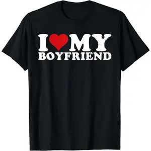 [100% Cotton] I Love My Boyfriend Heart Print Casual T-Shirt For Couples
