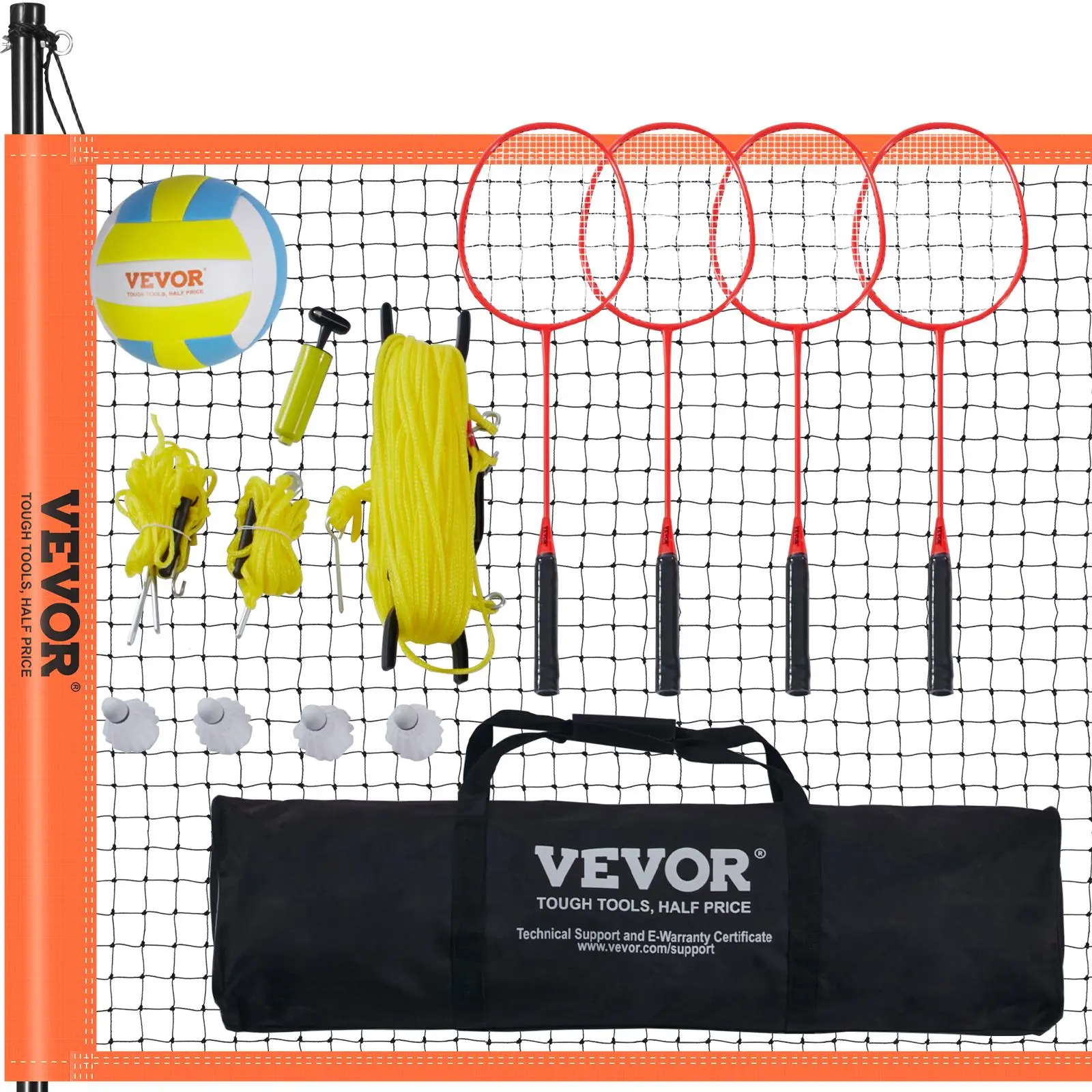 【SummerFinds】VEVOR Unisex Volleyball & Badminton Combo Set, Portable 32mm Adjustable Height Steel Poles, Beach Net, PVC Volleyball, Pump, Carrying Bag, Easy Setup for Backyard Lawn
