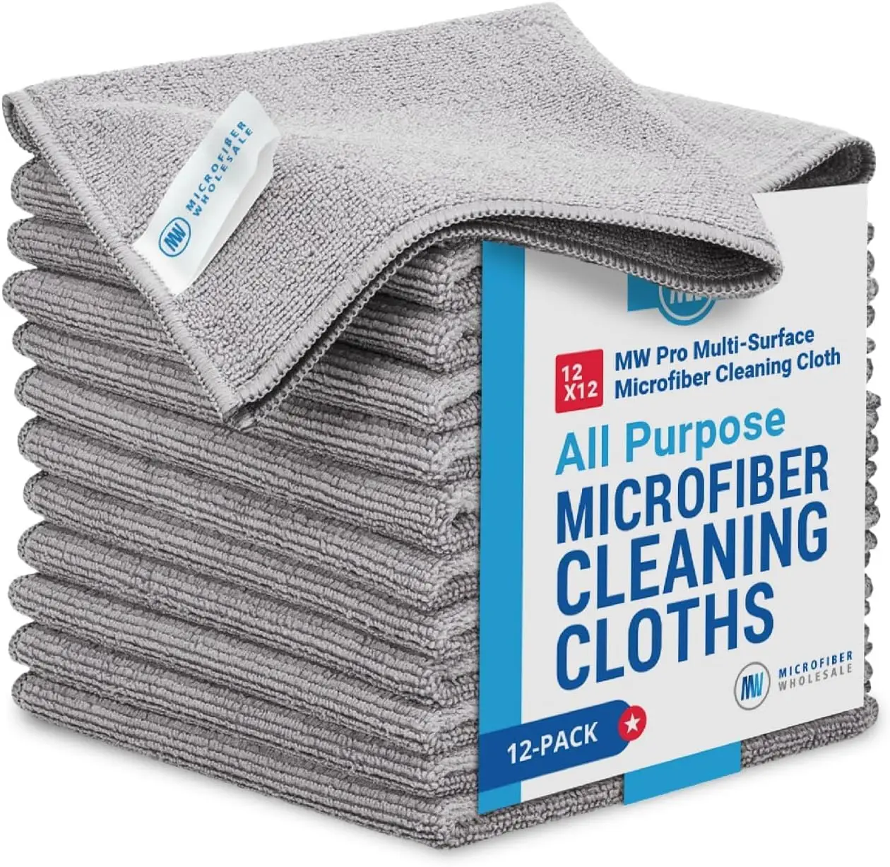 Microfiber Wholesale 12 Pack 12x12 Absorbent MW Pro Multi-Surface Cleaning Cloths | Premium Towels for Glass, Kitchens, Cars