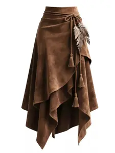 Full Size Tassel Suede Asymmetrical Skirt Plus Size