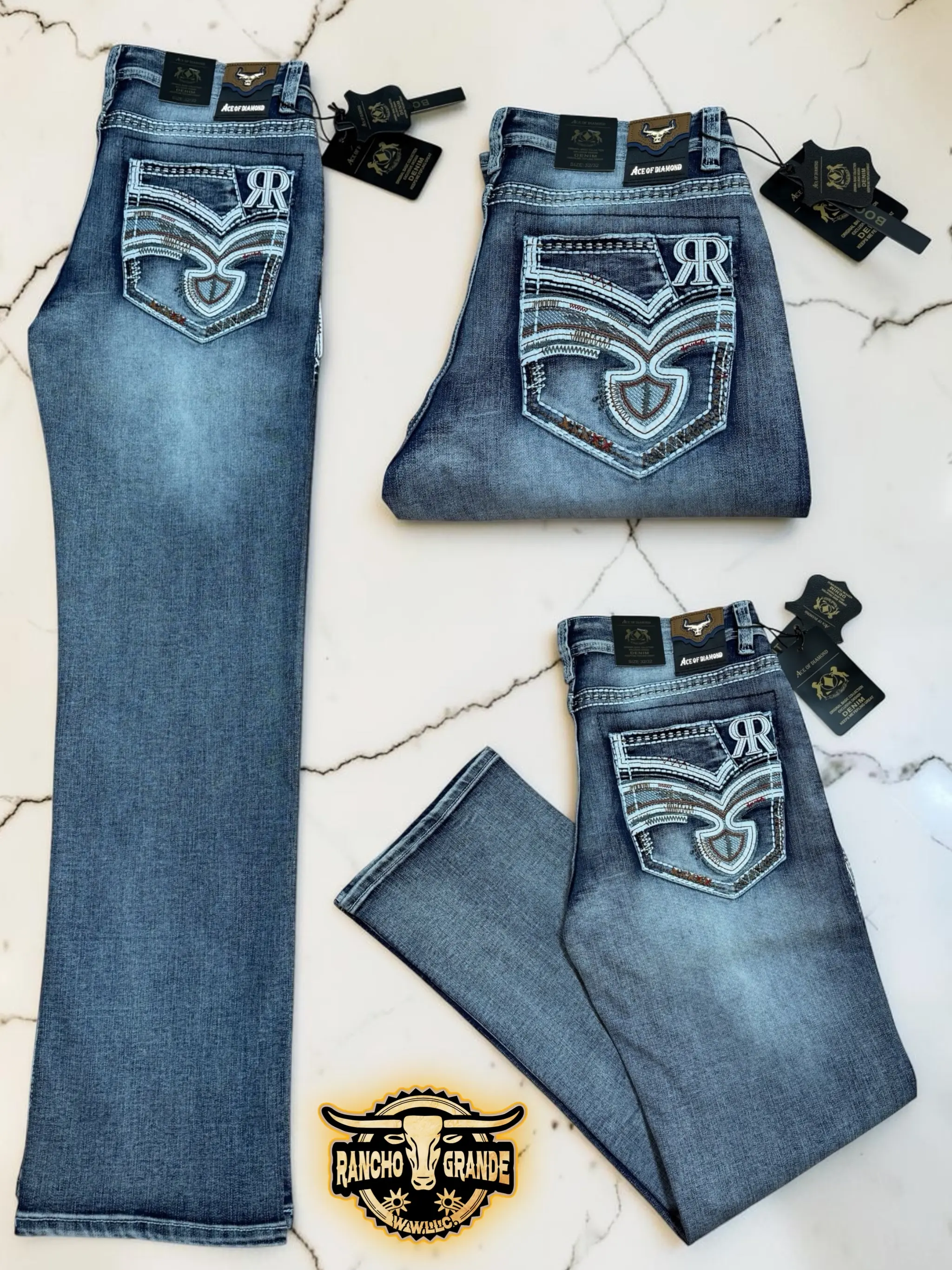 Ace 1505 M. Blue Mens Western Cowboy Jeans Straight Fit Boot Cut / Pantalon Vaquero para Hombre corte Recto para Bota