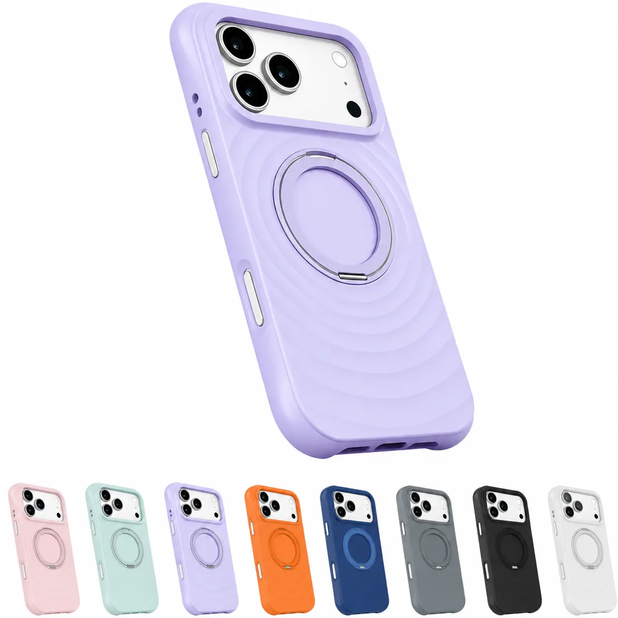 iPhone 17 Promax/17Pro multi-color selection wavy magnetic ring stand protective case, 360° rotating shock-proof mobile phone case