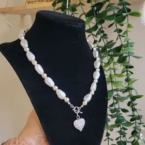 Baroque Pearl Necklace with Heart Charm | Handmade Elegant Statement Jewelry