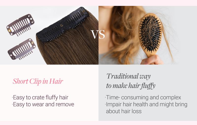 GOO GOO Scalp Hair Fill-Ins Clip-in Short Hair Extensions Real Human Hair, Thinning Hair Fill-Ins Natural Look Volumizer for Women