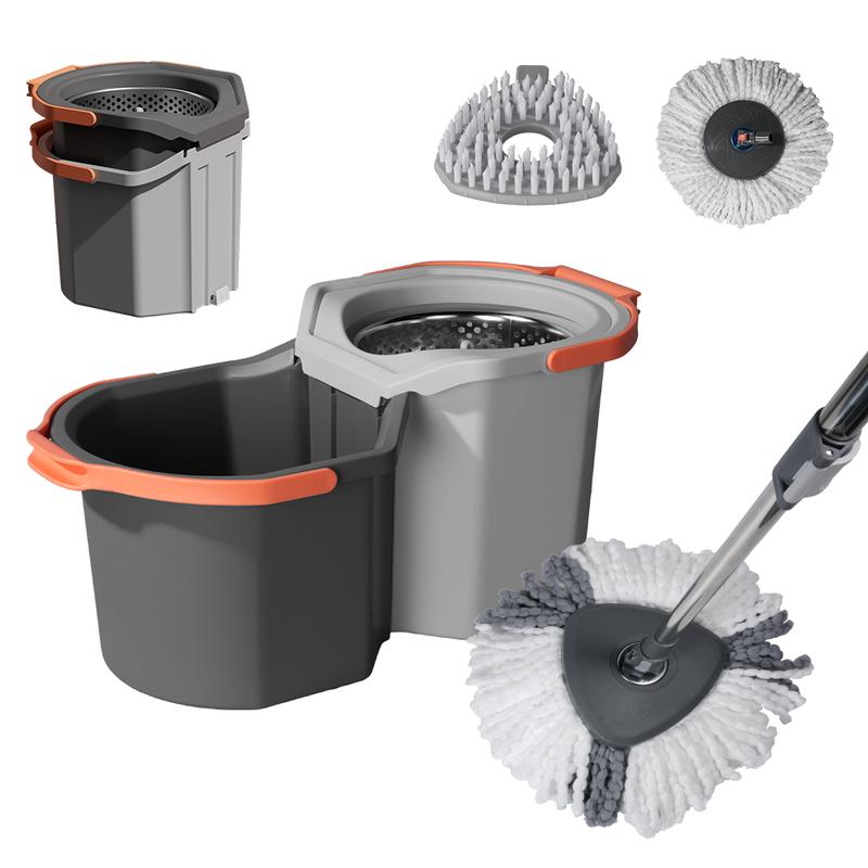 360° Rotating Spin Mop & Bucket Set with Double Bucket System & 3 Microfiber Heads for Easy Home Cleaning