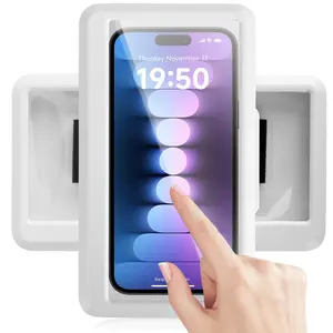 White rotating phone case, waterproof and fogproof for bathroom use, allows you to listen to music, watch videos, and answer calls.
