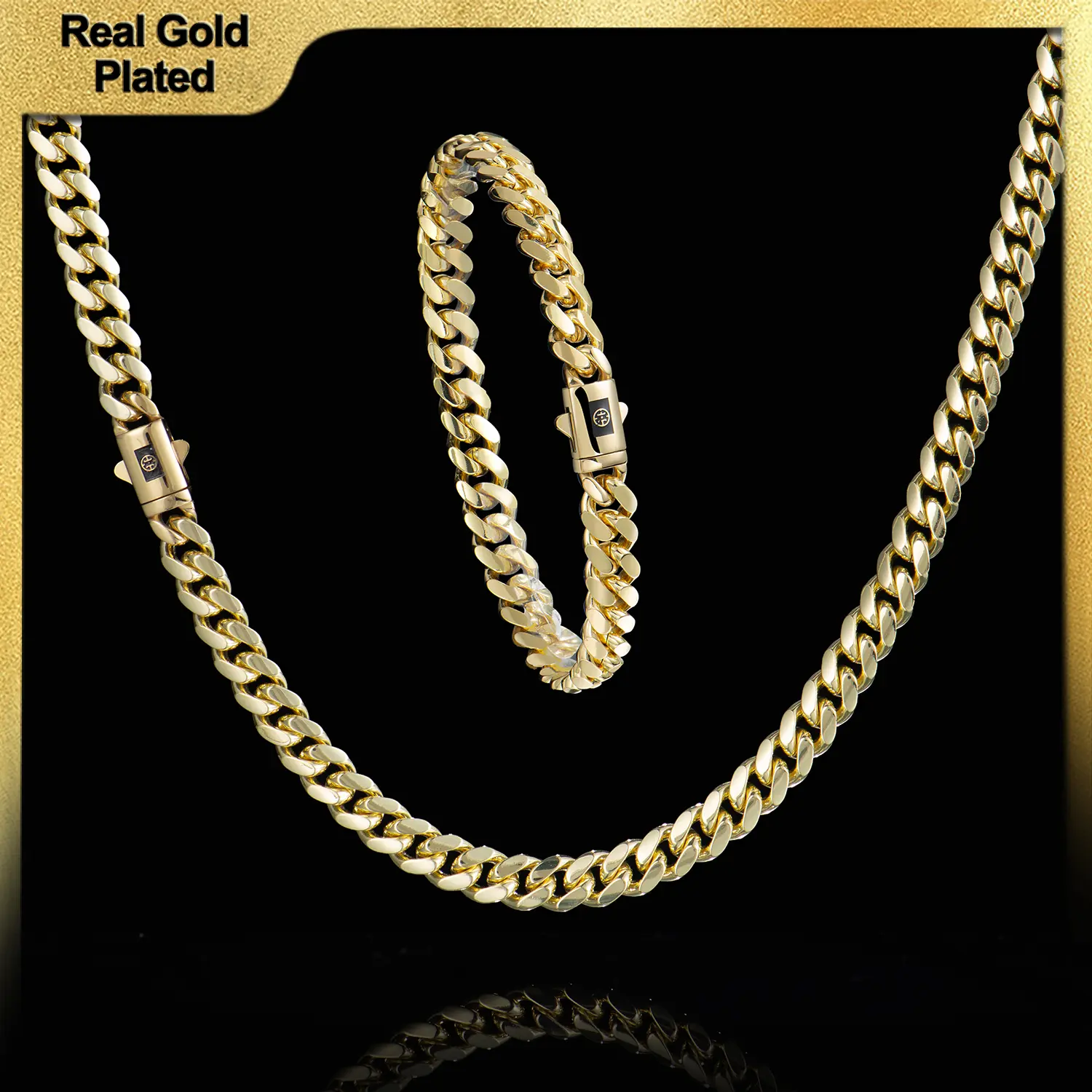Holylegend 14K Real Gold-Plated Royal Monaco Cuban Necklace and bracelet set,Hypoallergenic Gold Plated Cuban Link Chain， Italian Jewelry for Men & Women, Gift for Fashion Lovers,Father's Day Gift