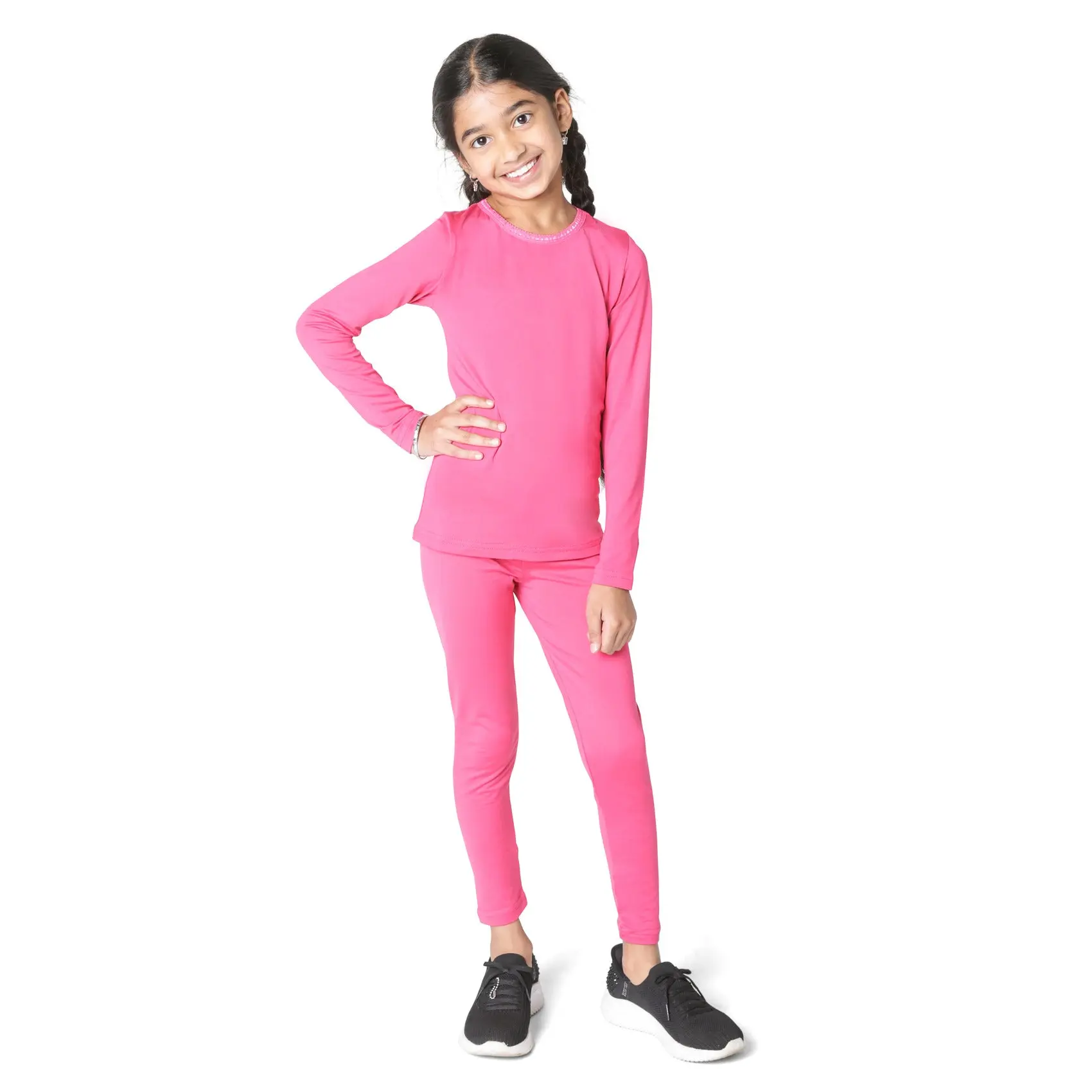 Girls Pink Thermal Top and Bottom Underwear Set