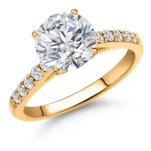 Gem Stone King 2.20 Cttw IGI Certified Lab Grown Diamond in 10K Yellow Gold Ring Engagement Ring for Women | 2.00 Ct Round Cut Center | D-E Color | VS1-VS2 Clarity