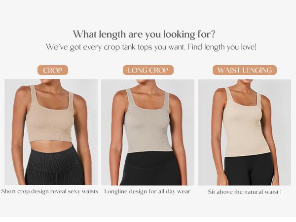 ODODOS 3-Pack Seamless Square Neck Crop Tank for Women Ribbed Knit Soft Low Back Cropped Tops