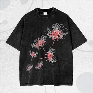 Vintage Washed Red Spider Lily T Shirt, Japanese Floral Horror Tee, Game Gift, cQ21QaPb