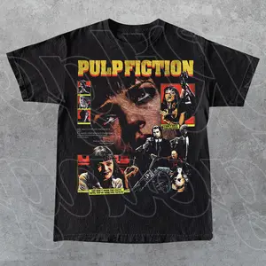 Pulp Fiction T Shirt, Vintage Tarantino Movie Graphic Tee, Retro 90s Film Poster Style Unisex Top, Gift For Women and Men FD