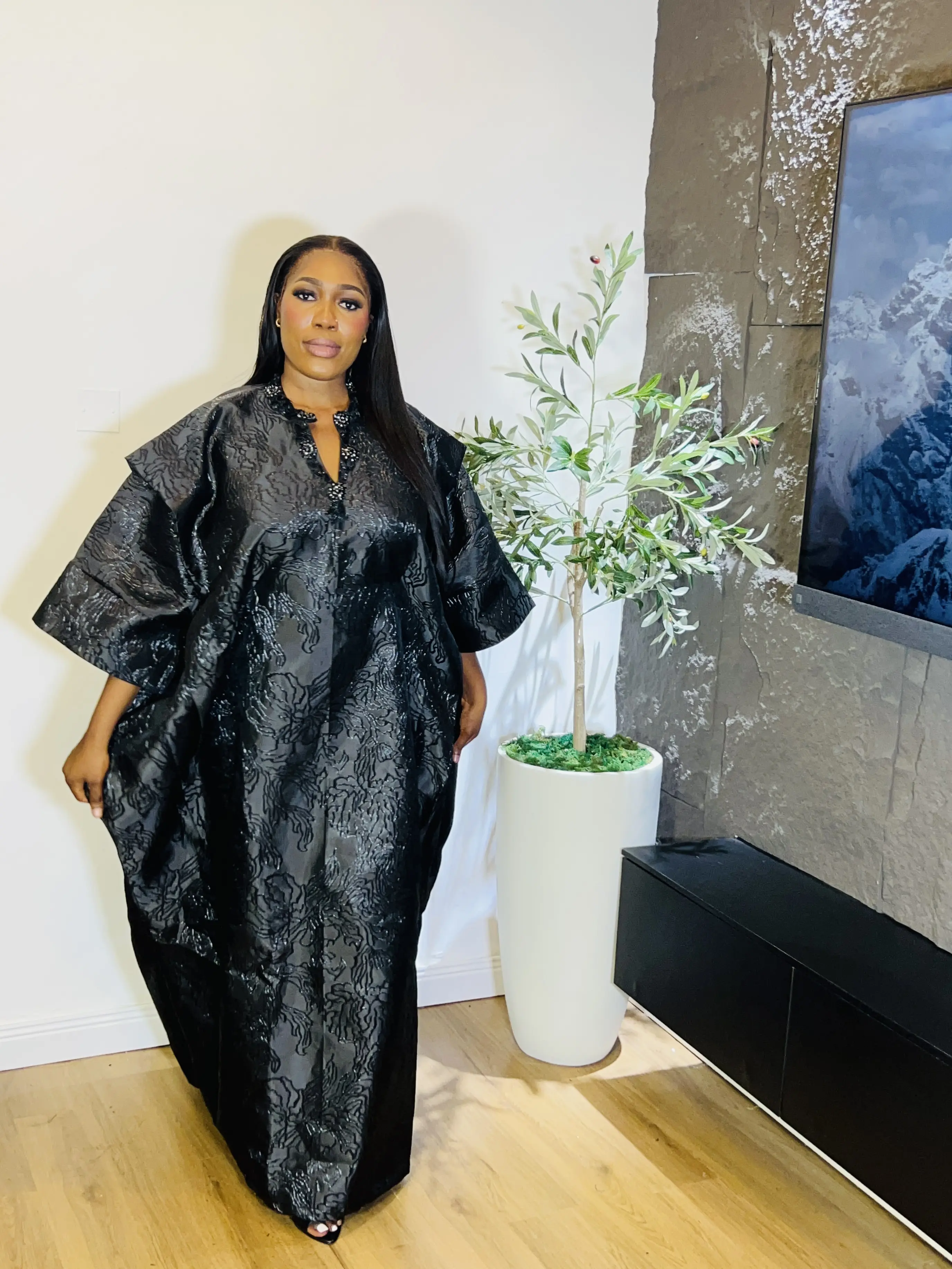 black boubou dress Silk Crepe de Chine Embroidered Boubou Caftan – Marie France Van Damme main image 0