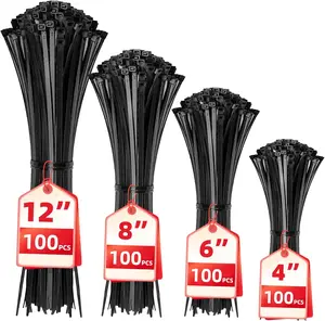 Cable Zip Ties,400 Pack Black Assorted Sizes 12+8+6+4 Inch,Multi-Purpose Self-Locking Nylon Cable Cord Management,Plastic Wire Ties for Home,Office,Garden,Workshop.
