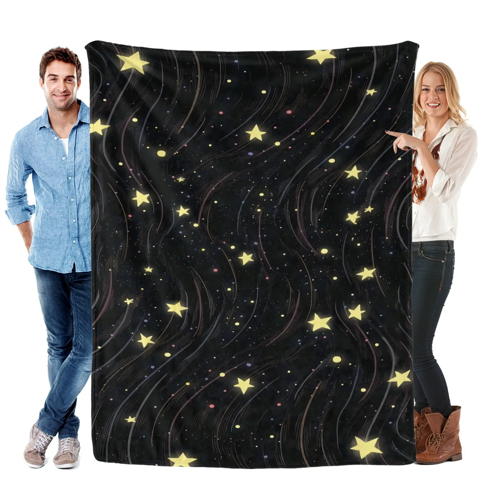 Swirling Starry Night Flannel Blanket - Soft, Multi-Size Space Blanket Gifts Throw with Dynamic Celestial Pattern, Cosmic Theme Pick for Astronomy Enthusiasts, Ideal for Snuggling Warmly or Cozy Setup