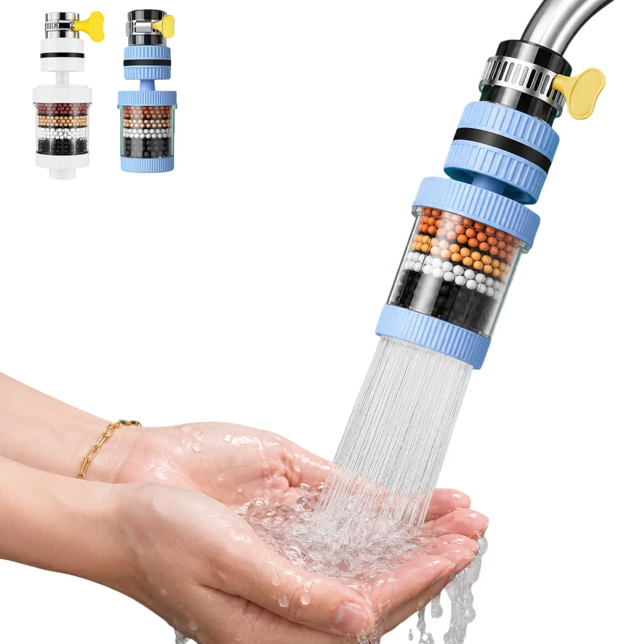 6-layer Faucet Water Filter, Kitchen Tap Mount Purifier, Activated Carbon Sink Filter Attachment for Kitchen & Bathroom, Removes Chlorine Fluoride Heavy Metals & Reduces Hard Water Impurities