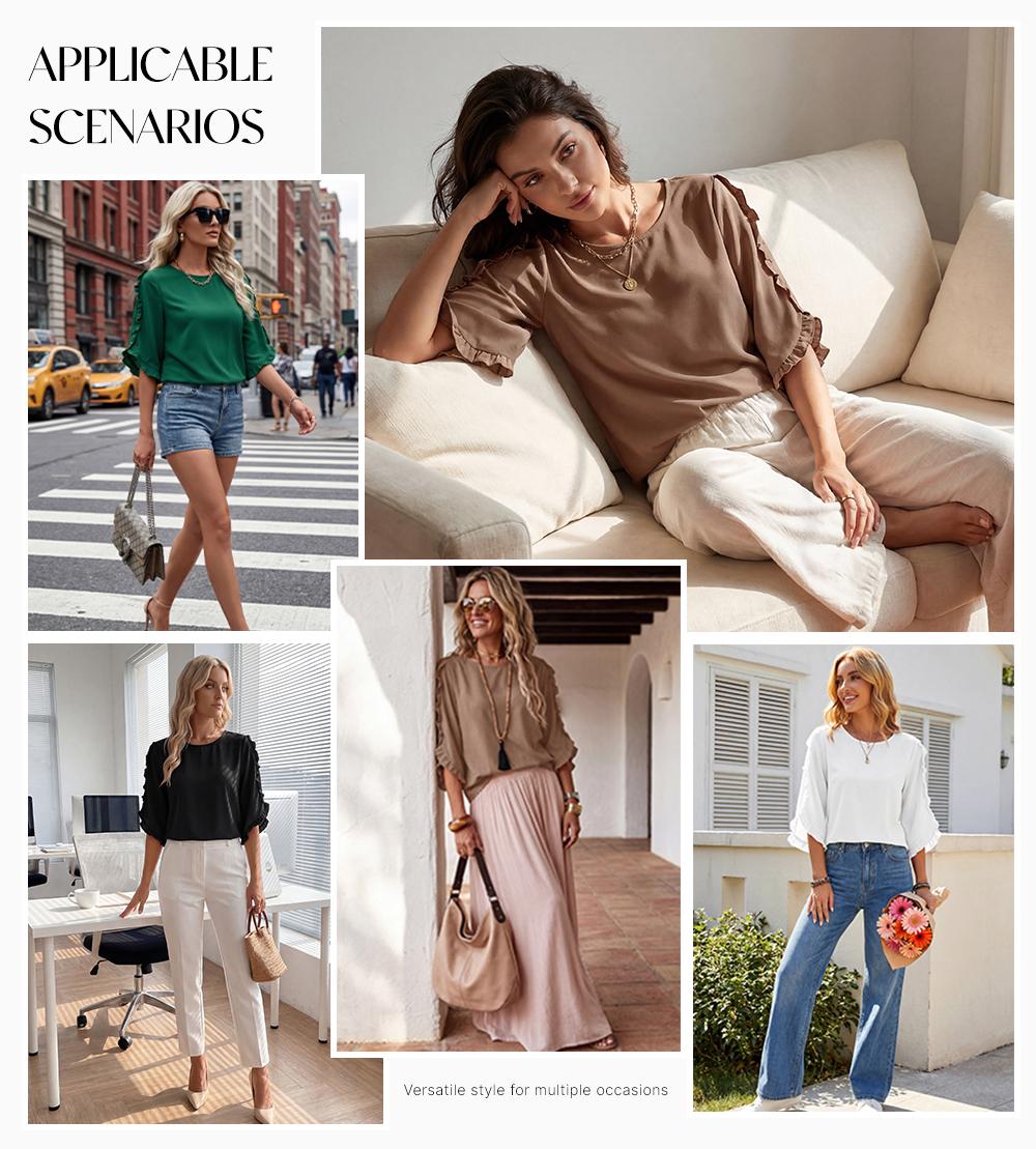 EVALESS 3/4 Long Sleeve Womens Tops Dressy Casual Lightweight Loose Blouses Crew Neck Ruffle Sleeve Shirts Business Work Tops 2026 Trendy Womenswear Spring Outfits Deals For You Days summer outfits EVALESS 3/4 Long Sleeve Womens Tops Dressy Casual Lightweight Loose Blouses Crew Neck Ruffle Sleeve Shirts Business Work Tops 2026 Trendy Womenswear Spring Outfits Deals For You Days summer outfits